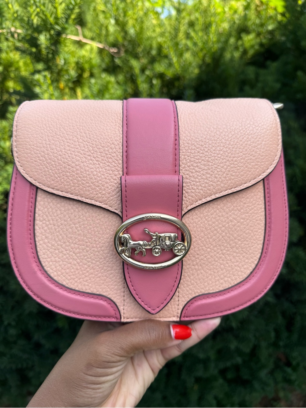 COACH Georgie Saddle Bag in Pink Colorblock
